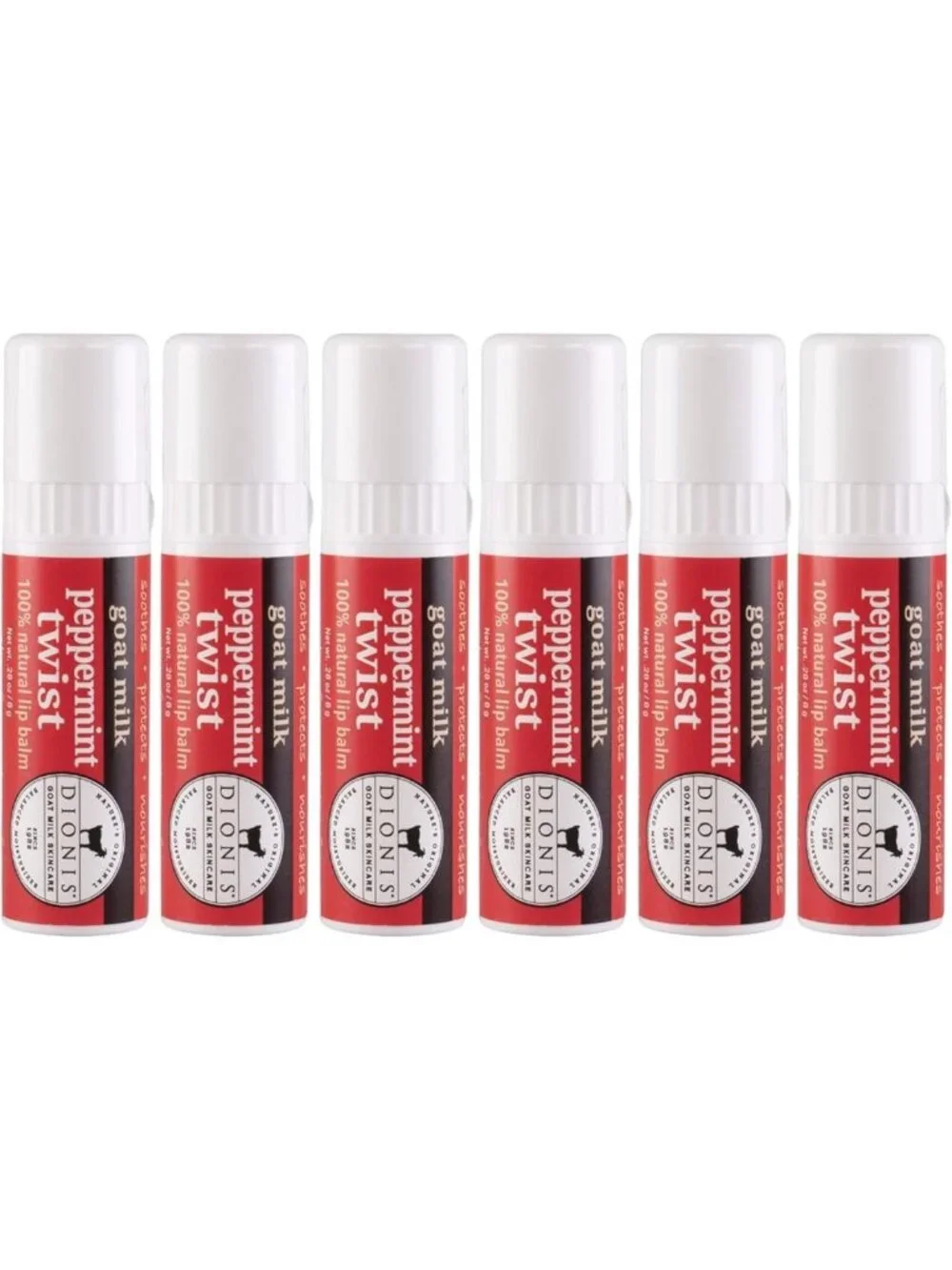 Moisturizing Goat Milk Lip Balm Set - Peppermint Twist Flavor, 0.28oz Each (6